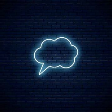 Glowing neon empty speech bubble frame. Cloud blank speech bubble in neon sty Stock Illustration