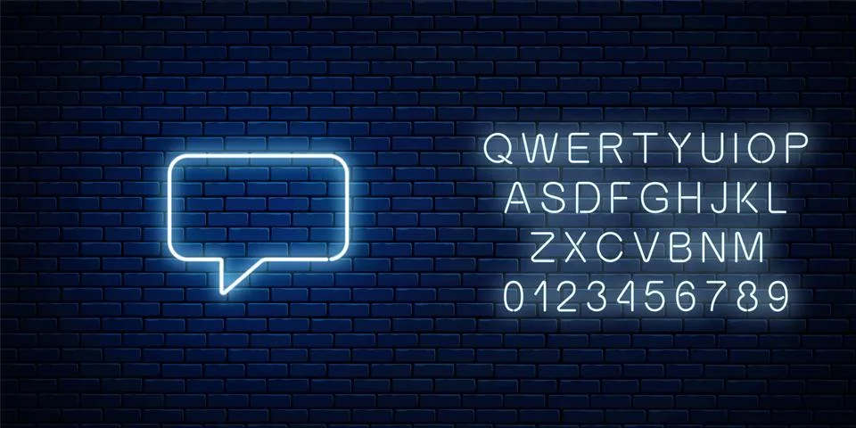 Glowing neon empty speech bubble frame. Rectangle blank speech bubble in neon Stock Illustration