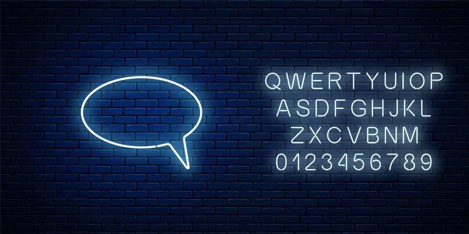 Glowing neon empty speech bubble frame. with alphabet Ellipse blank speech bu Stock Illustration