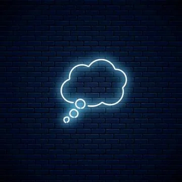 Glowing neon empty thought bubble frame. Cloud blank speech bubble in neon st Stock Illustration