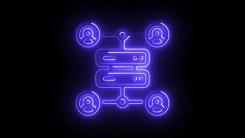 Glowing neon encrypted data icon isolated on black background. HD Video mot.. Stock Footage 304108065