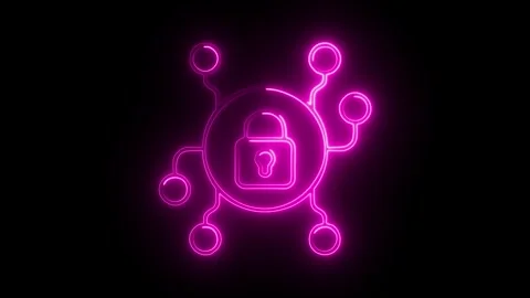 Glowing neon encryption icon, 3 isolated on black background. HD Video moti.. Stock Footage 314642126