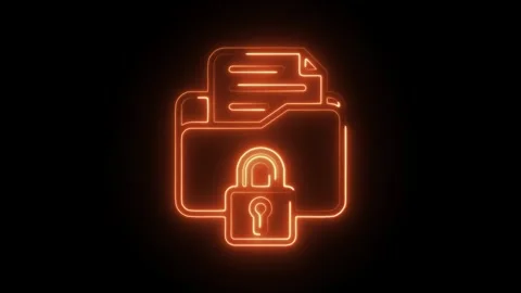 Glowing neon encryption icon isolated on black background. HD Video motion .. Stock Footage 304111988