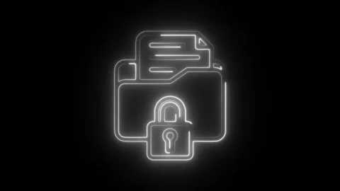 Glowing neon encryption icon isolated on black background. HD Video motion .. Stock Footage 304112000