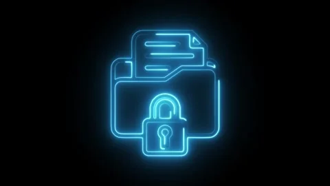 Glowing neon encryption icon isolated on black background. HD Video motion .. Stock Footage 304112001