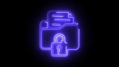 Glowing neon encryption icon isolated on black background. HD Video motion .. Stock Footage 304112042