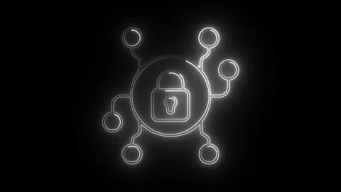 Glowing neon encryption icon isolated on black background. HD Video motion .. Stock Footage 304239732