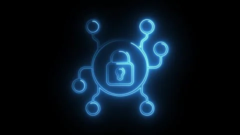 Glowing neon encryption icon isolated on black background. HD Video motion .. Stock Footage 304239781