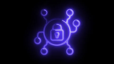 Glowing neon encryption icon isolated on black background. HD Video motion .. Stock Footage 304239788