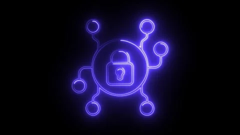 Glowing neon encryption icon, isolated on black background. HD Video motion.. Stock Footage 314642128