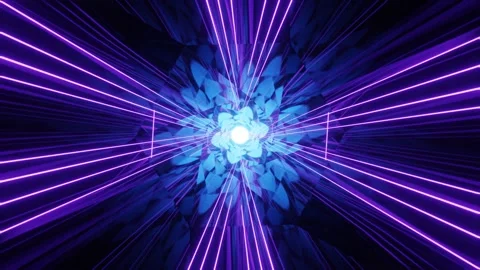 Glowing neon endless loop tunnel. Slowly flying in a tunnel towards the cold sun Stock Footage 300657606