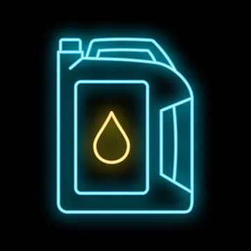 Glowing neon engine oil container with fuel drop Stock Illustration