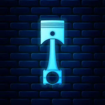 Glowing neon Engine piston icon isolated on brick wall background. Car engine Stock Illustration