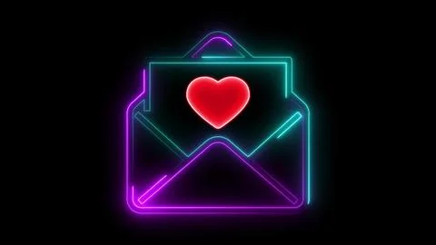 Glowing neon envelope containing a red heart symbol representing romantic c.. Stockillustratie