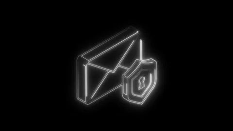 Glowing neon envelope icon with security shield symbol representing secure .. Stock Footage 314705792