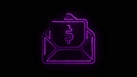 Glowing neon envelope open dollar. Stock-Footage 221332513