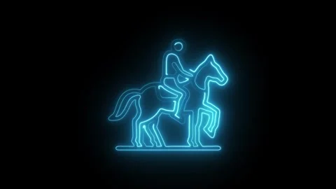 Glowing neon equestrian icon, 1 icon isolated on black background. HD Video.. Stock Footage 304548015