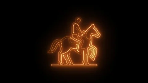 Glowing neon equestrian icon, 2 icon isolated on black background. HD Video.. Stock Footage 304548013