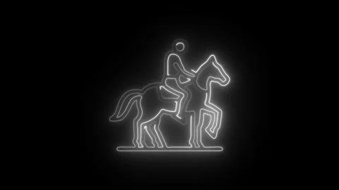 Glowing neon equestrian icon, 3 icon isolated on black background. HD Video.. Stock Footage 304548011