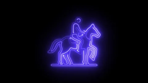 Glowing neon equestrian icon, icon isolated on black background. HD Video m.. Stock Footage 304548064