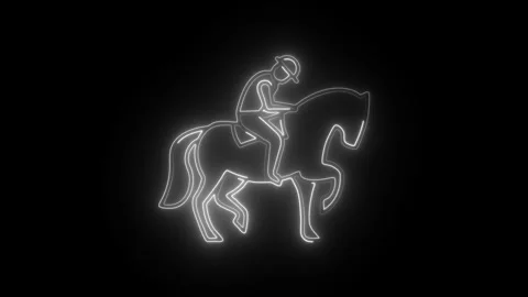 Glowing neon equestrian icon isolated on black background. HD Video motion .. Stock Footage 304552029