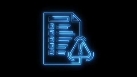Glowing neon error report animation of document with warning alert symbol o.. Stock Footage 312317375