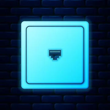 Glowing neon Ethernet socket sign. Network port - cable socket icon isolated on Illustrazione stock