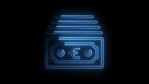 Glowing neon euro bills stack animation on black background,european economy and Stock Footage 322963021