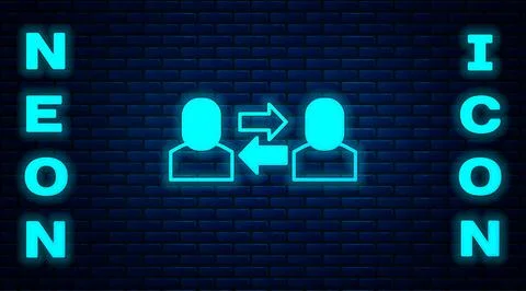 Glowing neon Exchange work icon isolated on brick wall background. Information イラスト素材