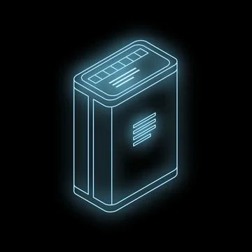 Glowing neon external hard drive icon on black background イラスト素材