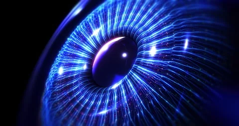 Glowing Neon Eye Iris in Abstract Digital Technology Style. Stock Footage 331863243