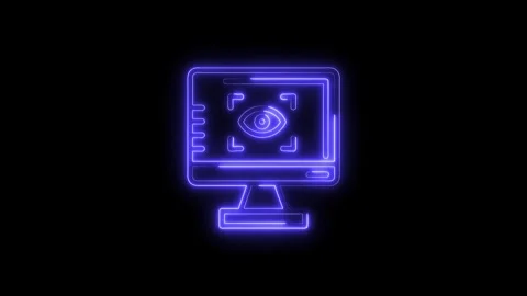 Glowing Neon Eye Scan Icon on Computer Screen Digital Surveillance Technolo.. Stock Footage 315655408