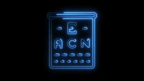 Glowing neon eye test chart animation vision health medical exam optometry Stock Footage 322969552