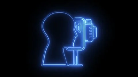 Glowing neon eye test icon isolated on black background. HD Video motion gr.. Video stock 314641637