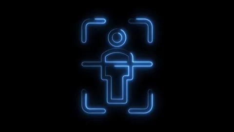 Glowing neon face recognition biometric security scan on black background a.. Stock Footage 316841259