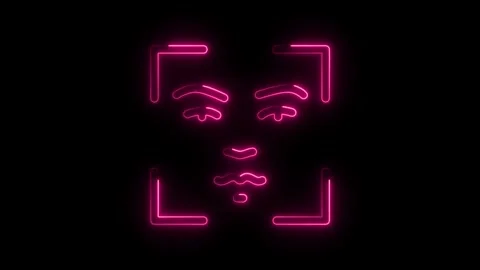 Glowing neon face recognition icon on black background artificial intellige.. Stock Footage 308286374