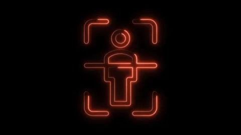 Glowing neon face recognition symbol animation against black background tec.. Stock Footage 316841264