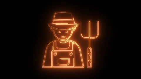 Glowing neon farmer icon isolated on black background. HD Video motion grap.. Stock Footage 304540477