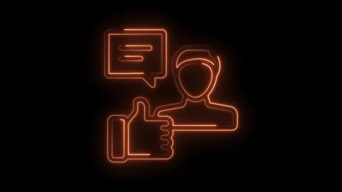 Glowing neon feedback and communication icon animated on black background for Stock Footage 322963186