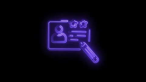 Glowing neon feedback card review rating with profile and pencil editing co.. Stock Footage 345987555
