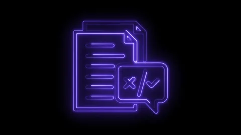 Glowing neon feedback report with checkmark and x for approval or rejection on Stock Footage 330777796