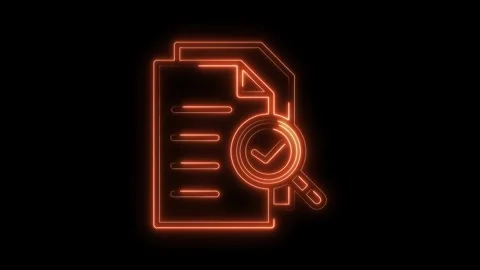 Glowing neon file document with checkmark and magnifying glass animation on.. Stock Footage 316842076