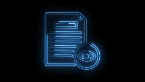 Glowing neon file document with eye icon cyber security data protection concept Stock Footage 330778044