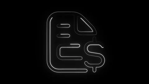 Glowing neon file-invoice-dollar icon isolated on black background. HD Vide.. Stock Footage 304131311