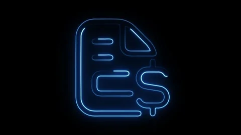 Glowing neon file-invoice-dollar icon isolated on black background. HD Vide.. Stock Footage 304131332