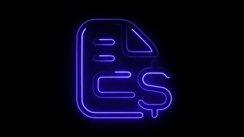 Glowing neon file-invoice-dollar icon isolated on black background. HD Vide.. Stock Footage 304131333