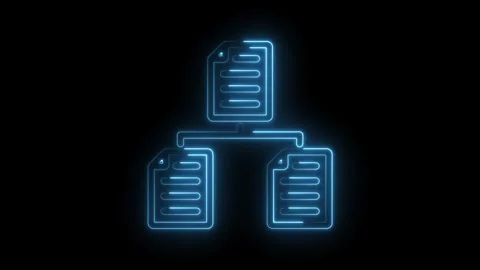 Glowing neon files connected to main document for database or information h.. Stock Footage 346003485