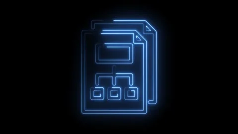 Glowing neon files with organizational chart illustration animation on a black Stock Footage 330782819