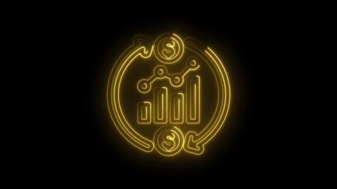 Glowing neon financial chart with dollar coins and circular arrows representing Stock Footage 333960454