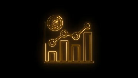 Glowing neon financial chart with dollar coin rising bar graph upward trend.. Stock Footage 346143090